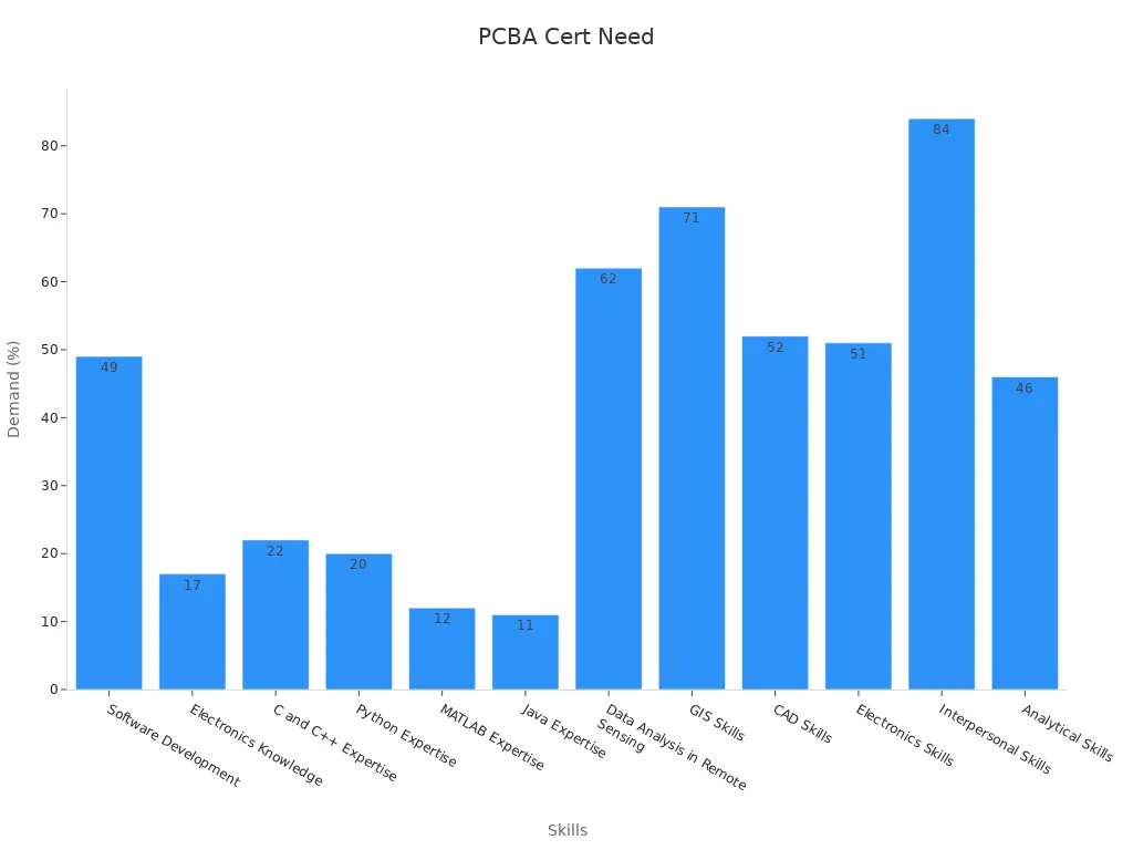 A bar chart showing demand percentages for PCBA skills
