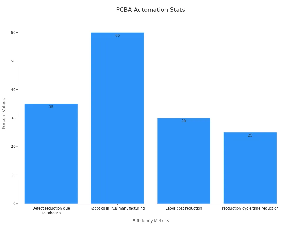 Bar chart showing PCBA automation efficiency stats