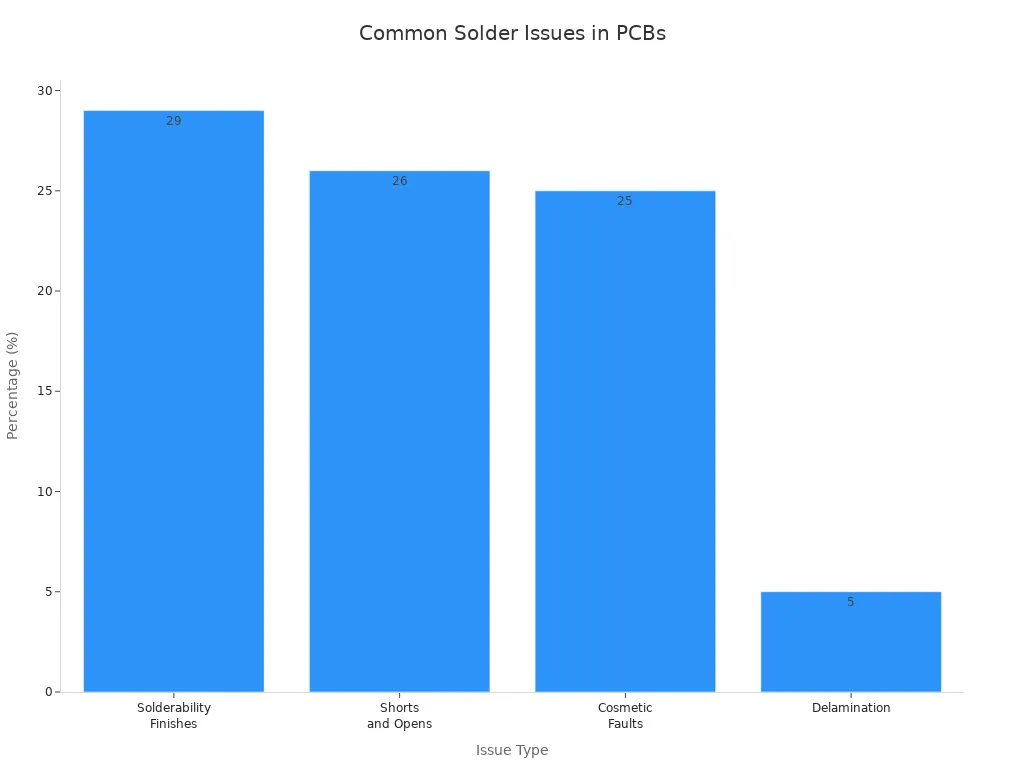 Bar chart comparing common solder issues in printed circuit boards